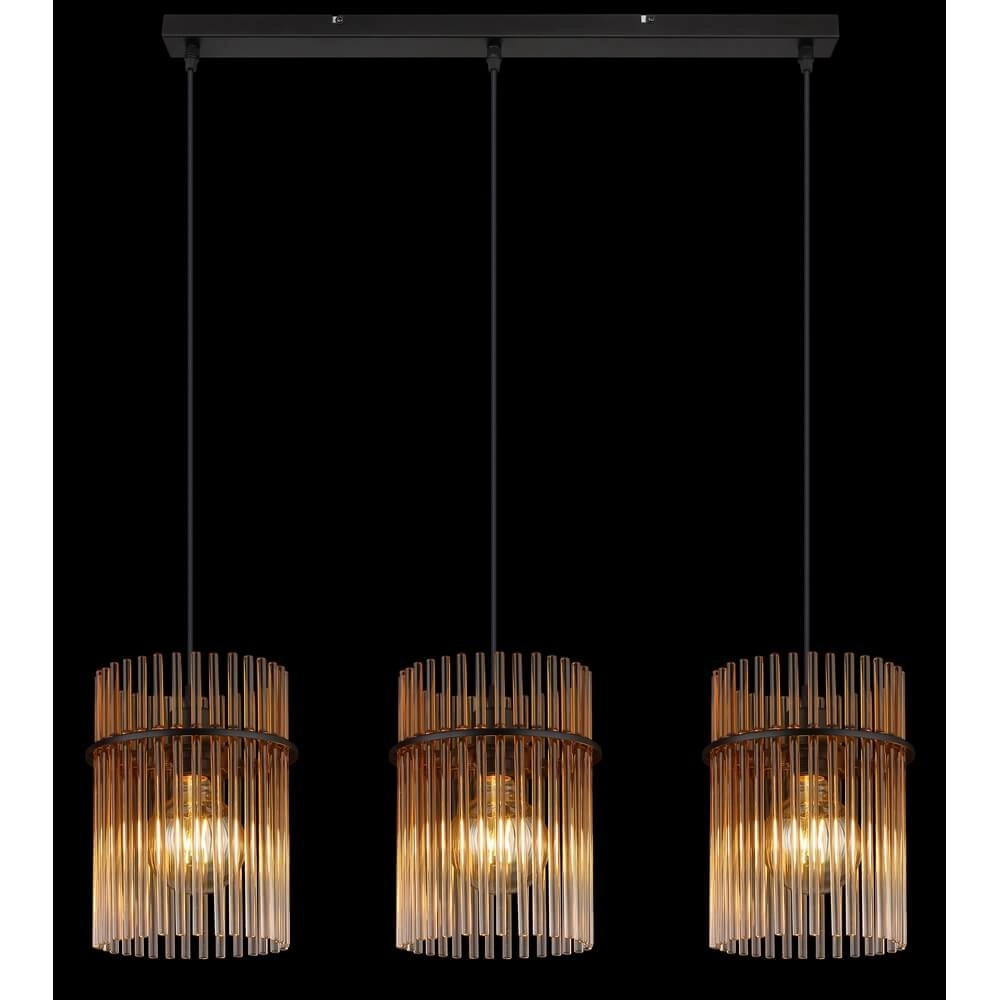 Black pendant lamp Gorley with amber glass 3-lights Globo 9007371468997