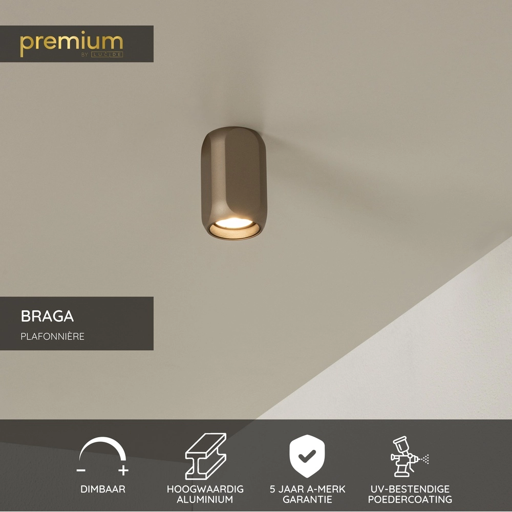 Champagne surface-mounted spot Braga 1x GU10 - Ø 6cm Premium by Lucide 5411212234377