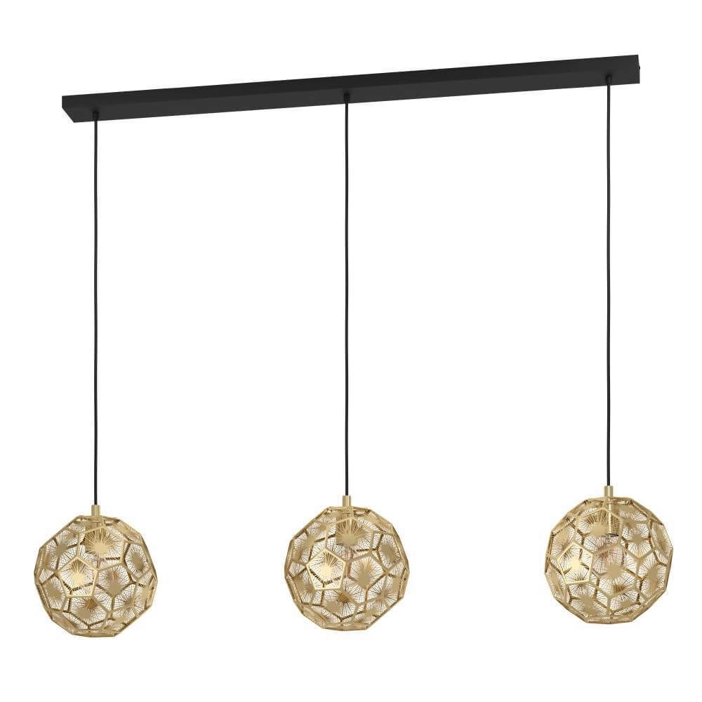 Gold hanging lamp Skoura dining room - 3-light