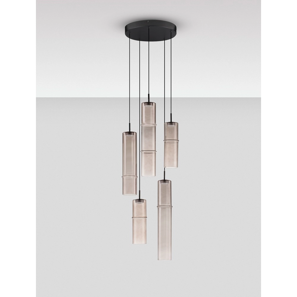 Unique pendant lamp Sano round 5-light smoke glass