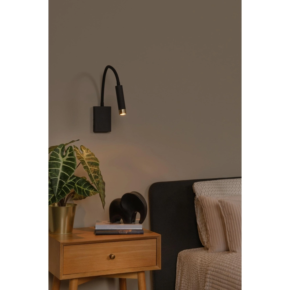 Bedside lamp Alec black with USB port Lucide 5411212031952