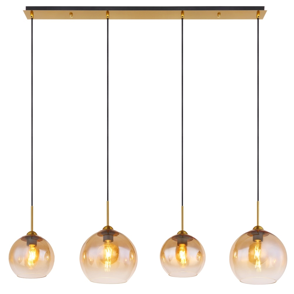 Golden pendant lamp Jamessa 4-light with amber glass Globo 9007371432691