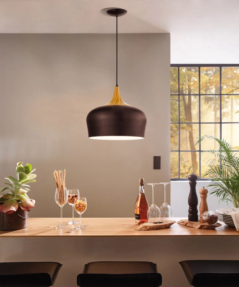 Pendant lamp Obregon brown with wood brown Eglo 9002759953850