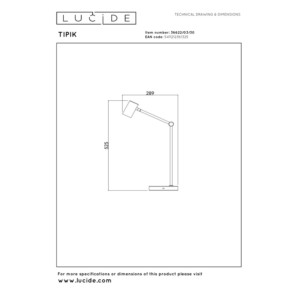 Rechargeable desk lamp Tipik Black Lucide 5411212361325