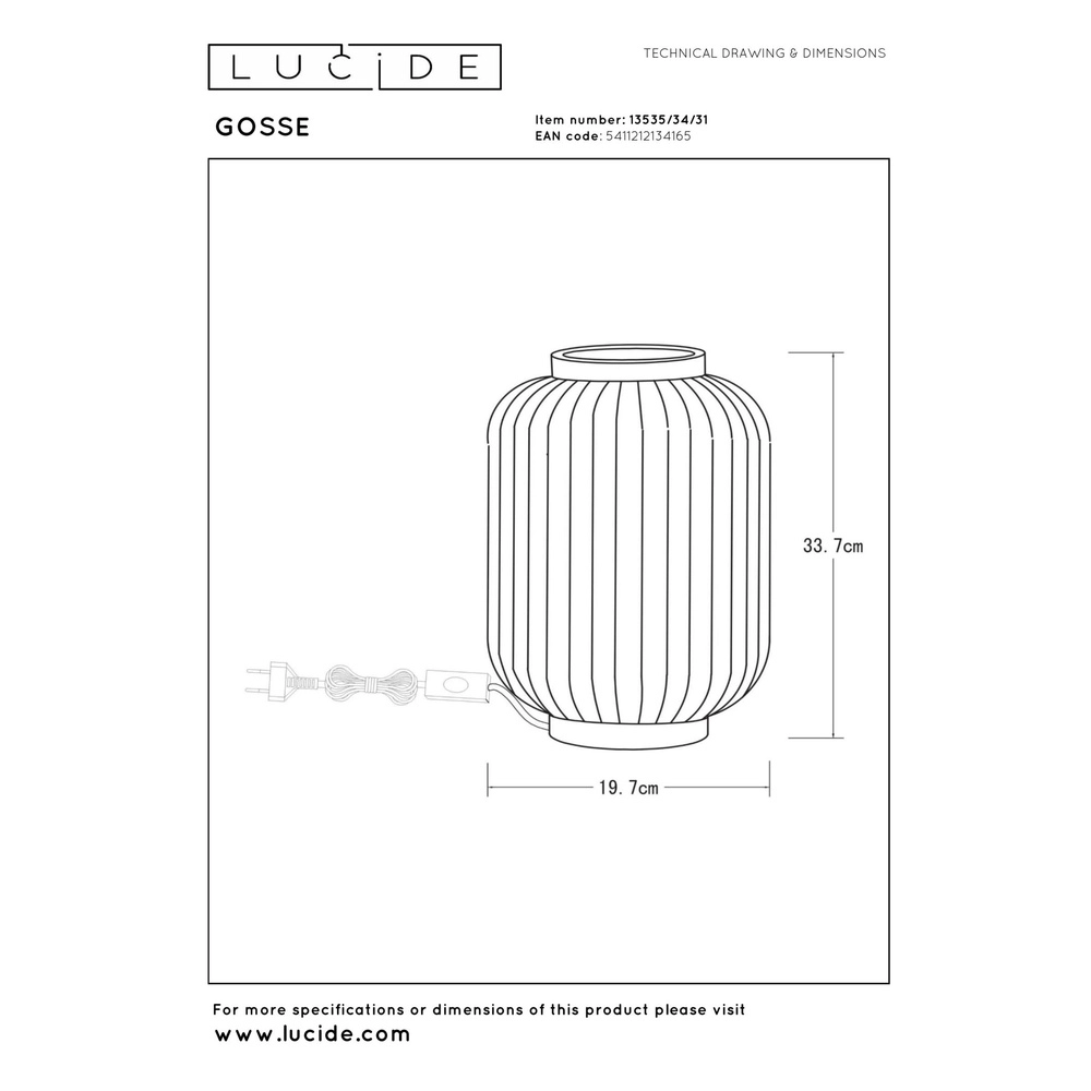 Design table lamp Gosse Gold with white Lucide 5411212134165