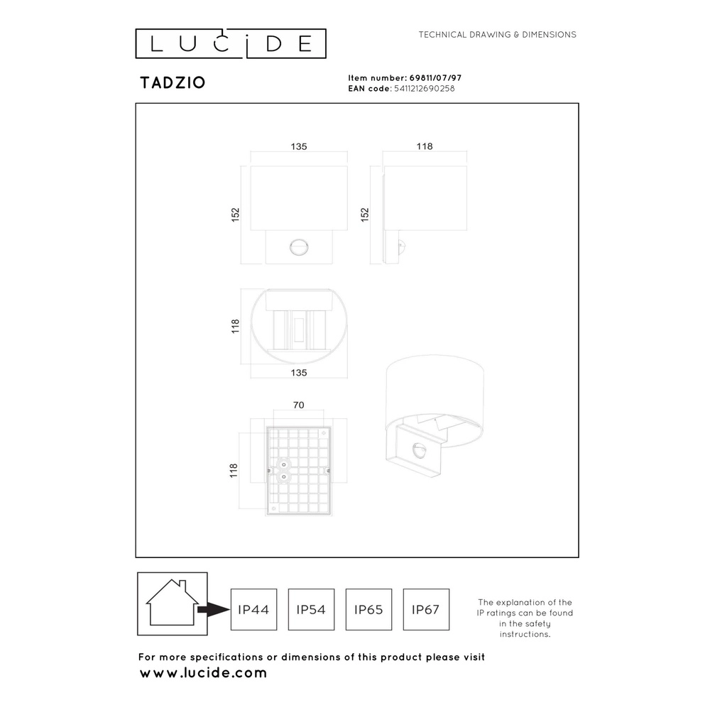 Round wall lamp Tadzio with sensor rust brown Lucide 5411212690258