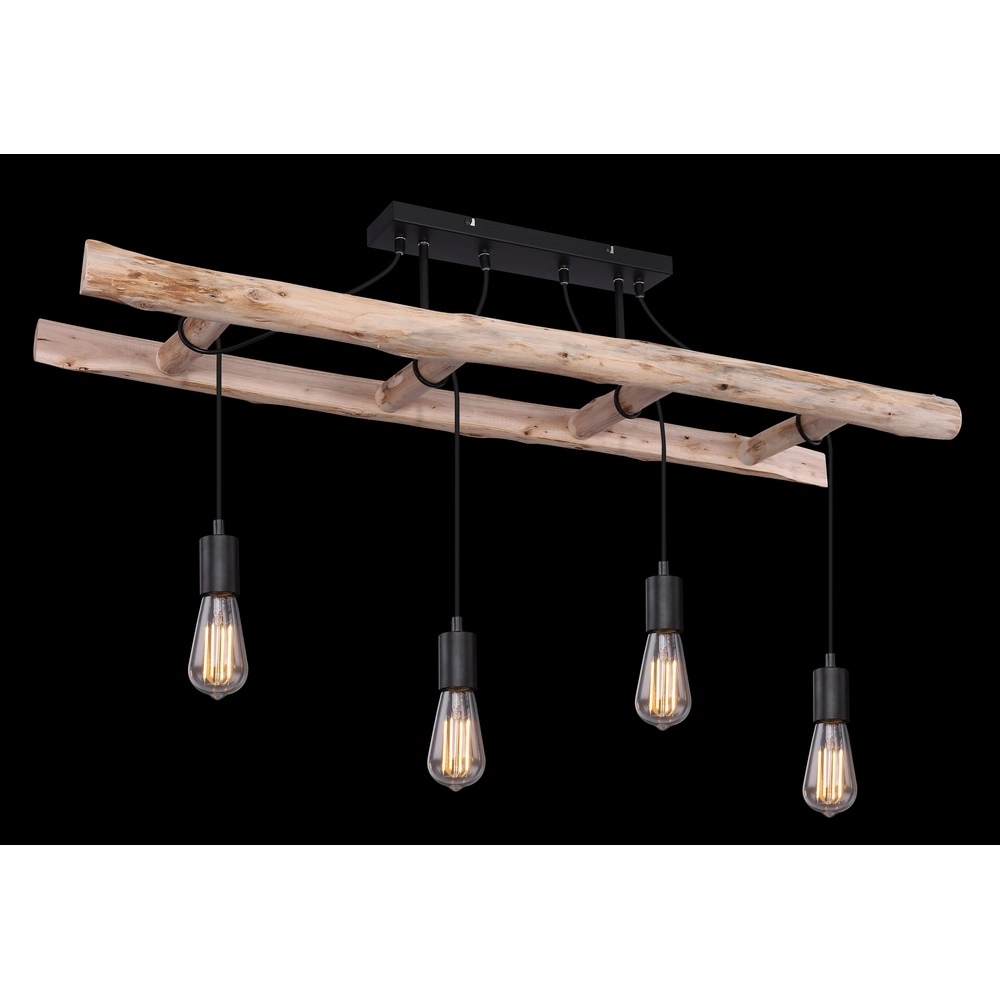 4-light pendant lamp Irmgard wood 80cm Globo 9007371390342