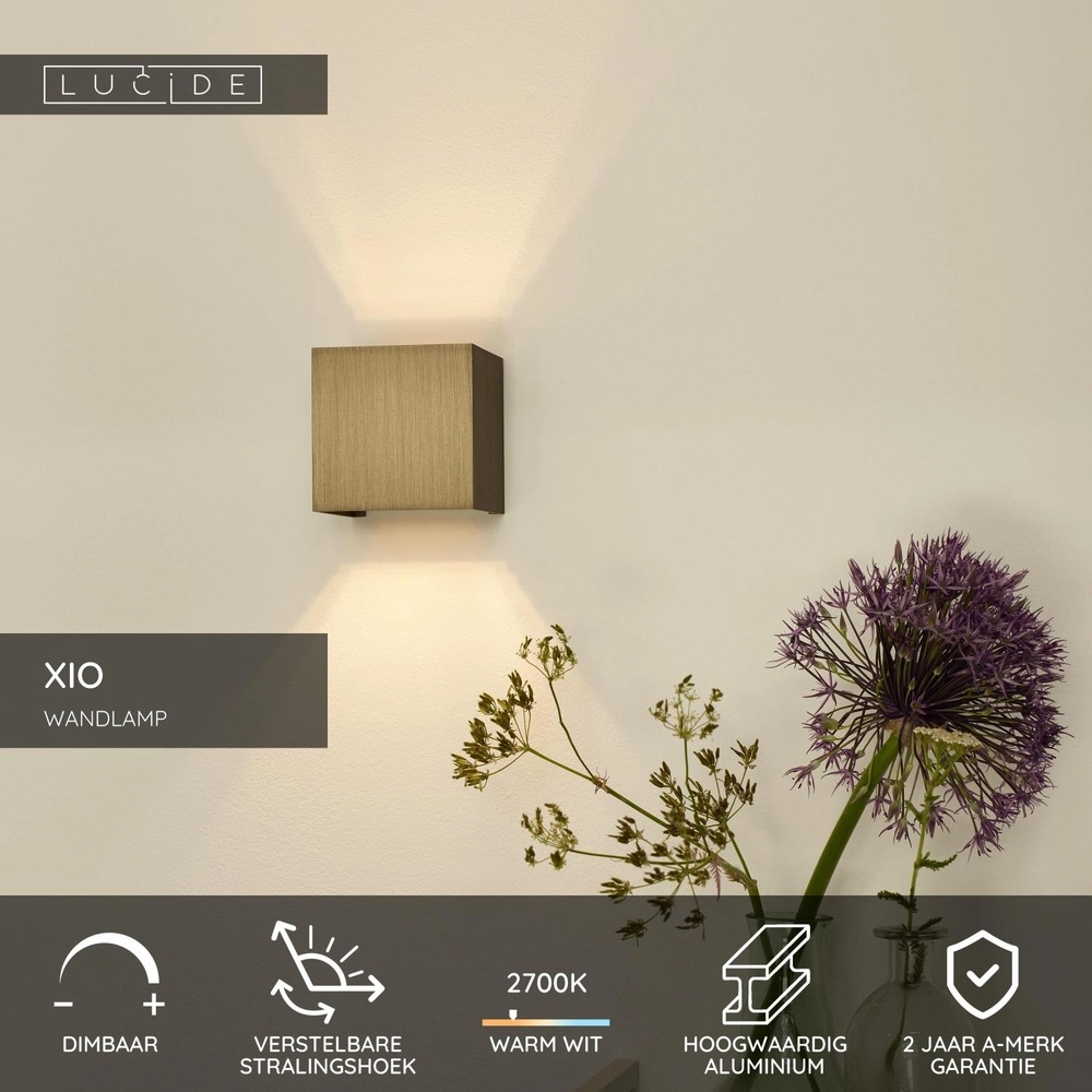 Square wall spotlight Xio 2700K rust brown Lucide 5411212092458