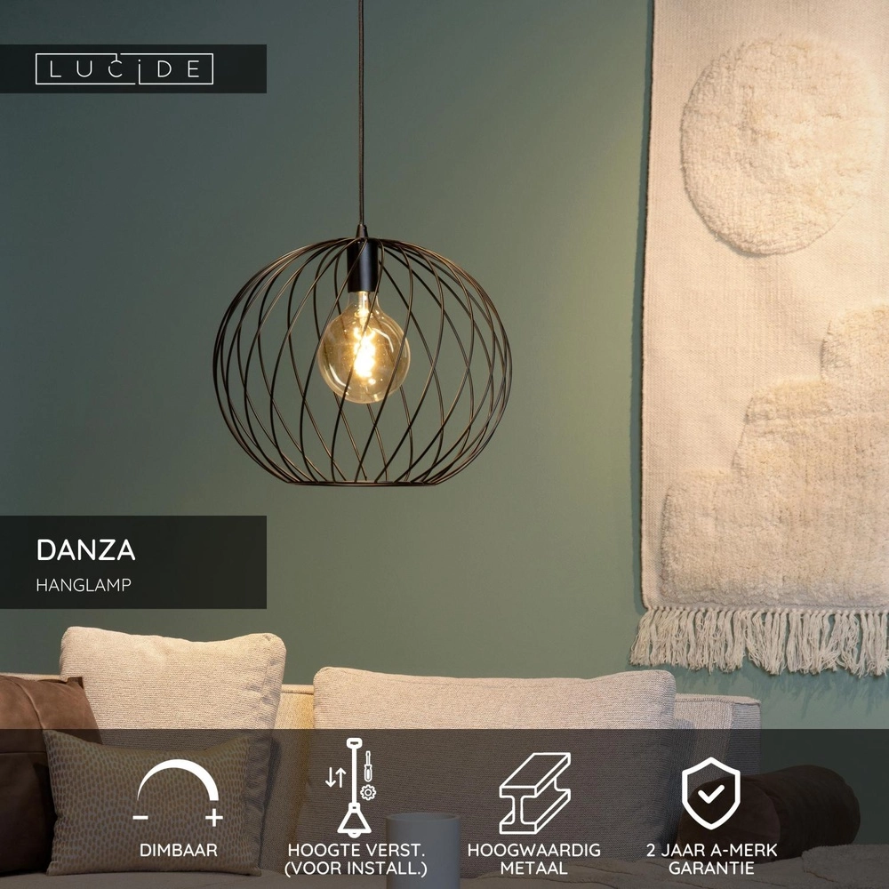 Pendant lamp Danza Ø 40cm black Lucide 5411212211538