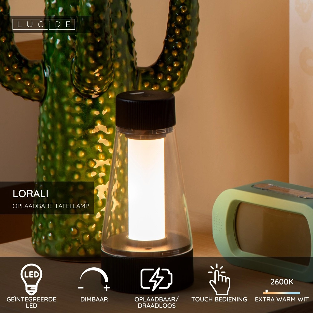 Rechargeable table lamp Lorali Black Lucide 5411212452719