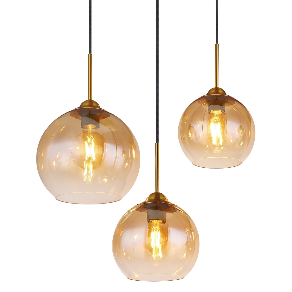 Golden pendant lamp Jamessa 6-light with amber glass Globo 9007371435692