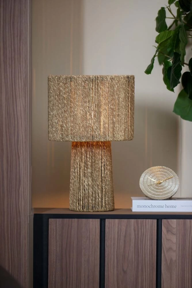Japandi table lamp Pitino brown Ø 31,5cm