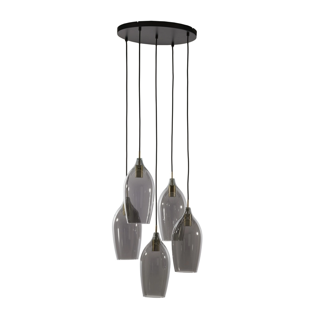 Dining table pendant lamp Lukaro 5-light - smoke glass