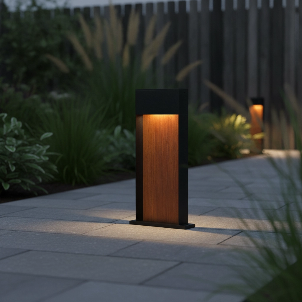 Design garden lamp Noray black with wood 40cm - 3000K