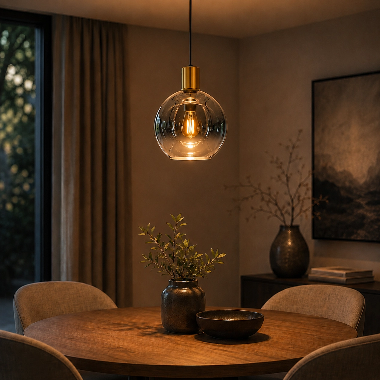 Gold glass pendant lamp Rosario Ø 20cm