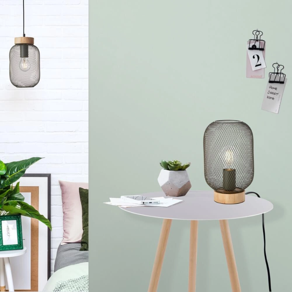 Green table lamp Giada with wood Brilliant 4004353354199