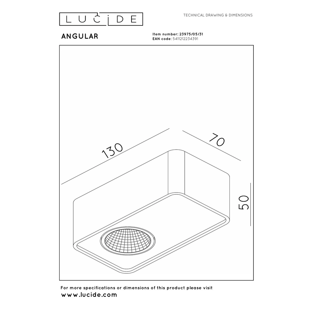 1-light ceiling lamp Angular white Premium by Lucide 5411212234391