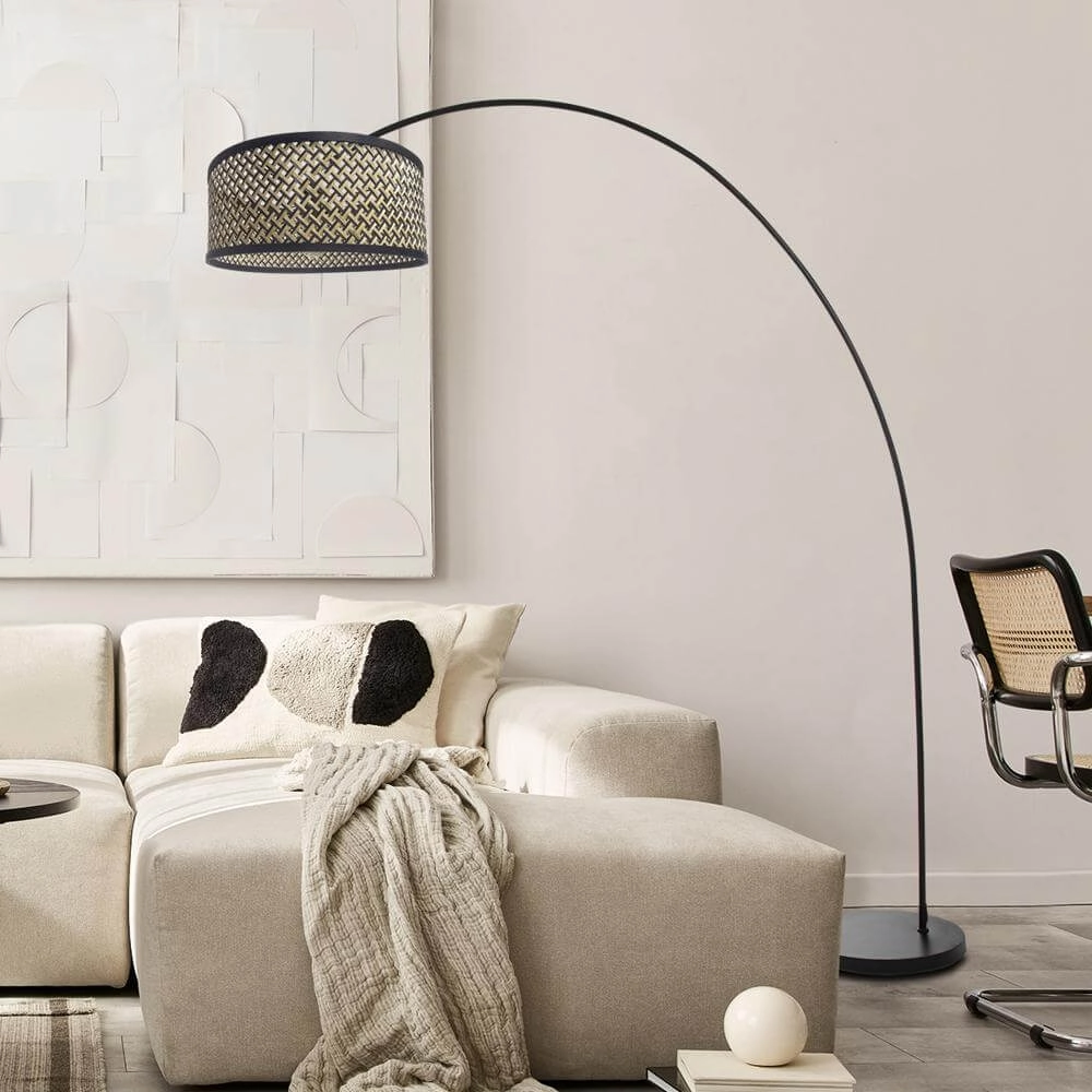Arc lamp Solva black with bamboo shade Steinhauer 8712746172386