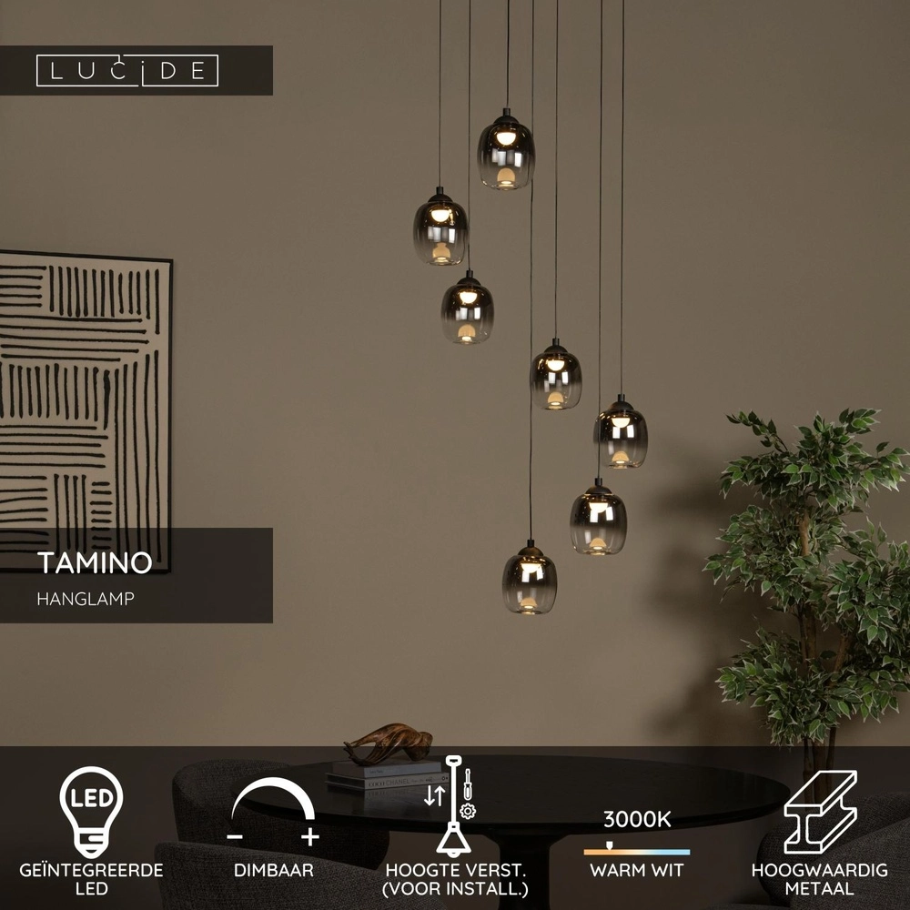 7-light pendant lamp Tamino Black Lucide 5411212792228