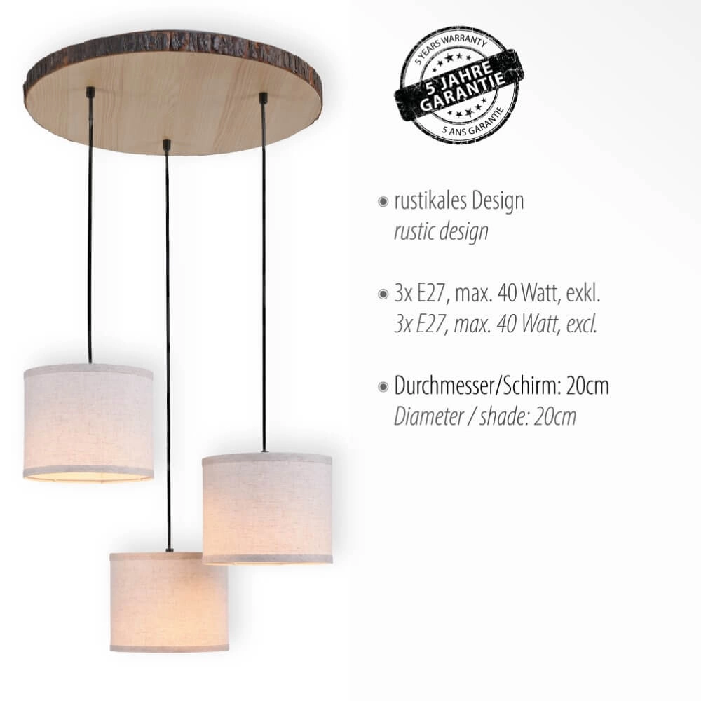 Country ceiling lamp Bark wood Just Light 4043689975937