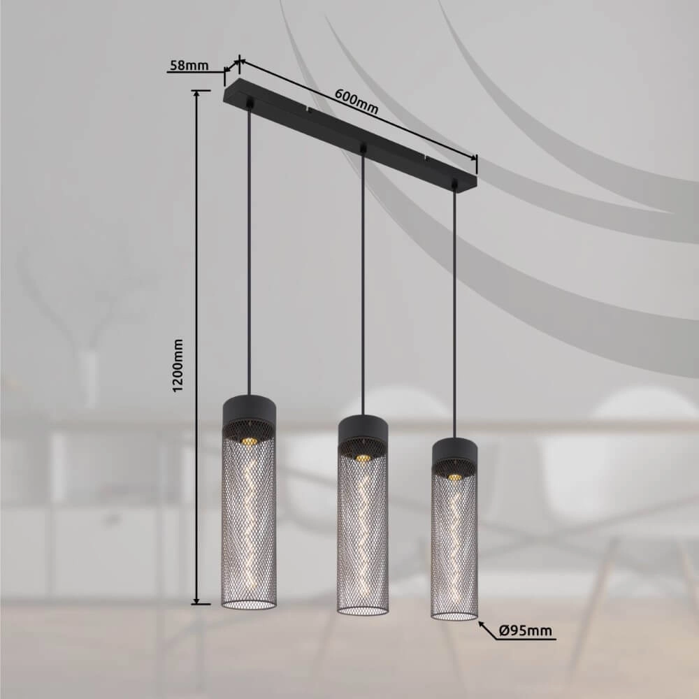 3-light pendant lamp Hans black Globo 9007371432516