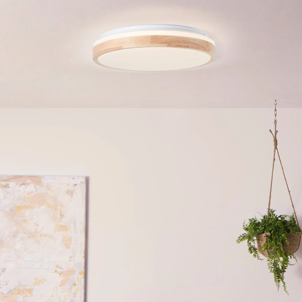 Ceiling lamp Brodsky Ø 39cm white with wood Brilliant 4004353411304