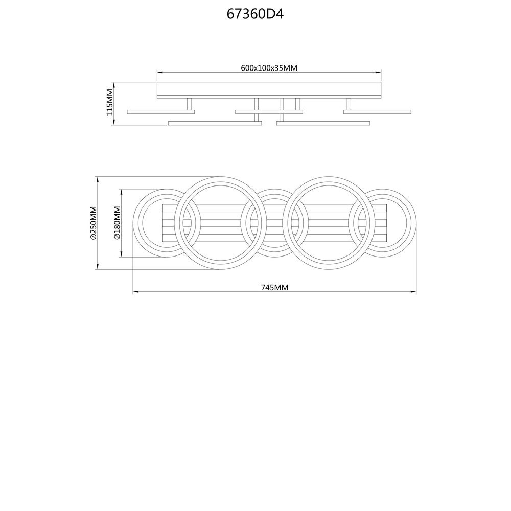 Ceiling lamp Blevins Black with wood 5 rings Globo 9007371578160