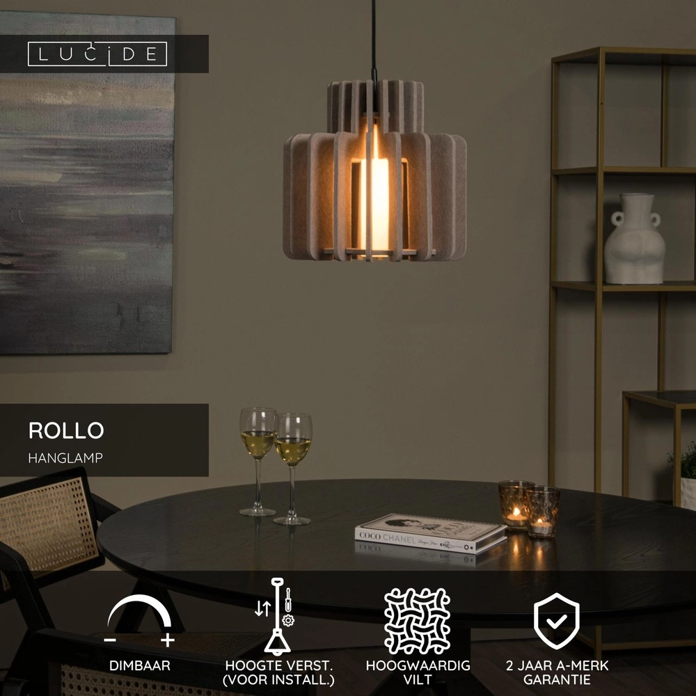 Design pendant lamp Rollo 31cm sand brown Lucide 5411212452825