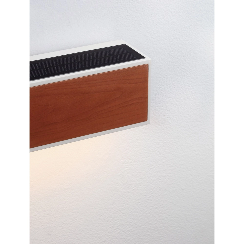 Solar wall lamp Brown white with wood Lyora 5212017449467