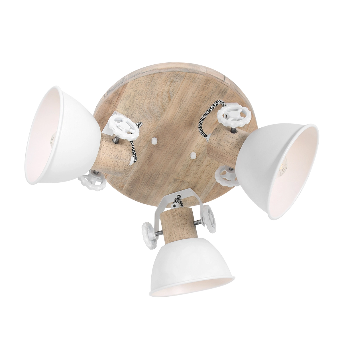 Industrial ceiling lamp Gearwood 3-light white with wood