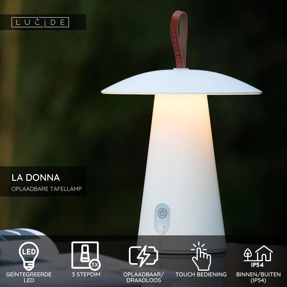 White table lamp La Donna Rechargeable Lucide 5411212271778