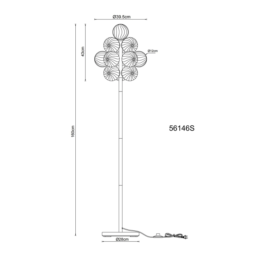 Black floor lamp Conor with amber glass Globo 9007371512171