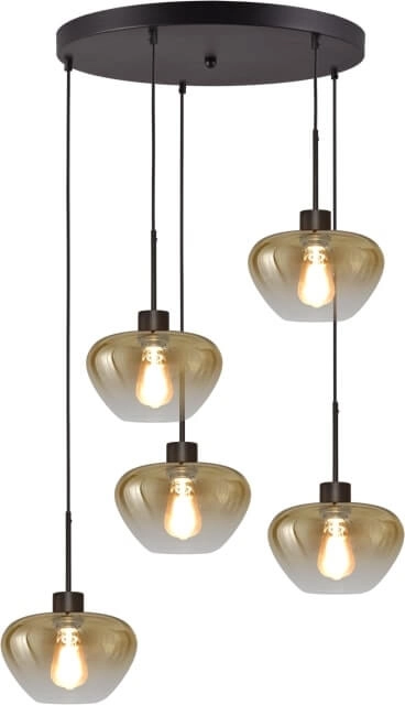 5-light pendant lamp Genua black with 5x gold glass Ø 24cm