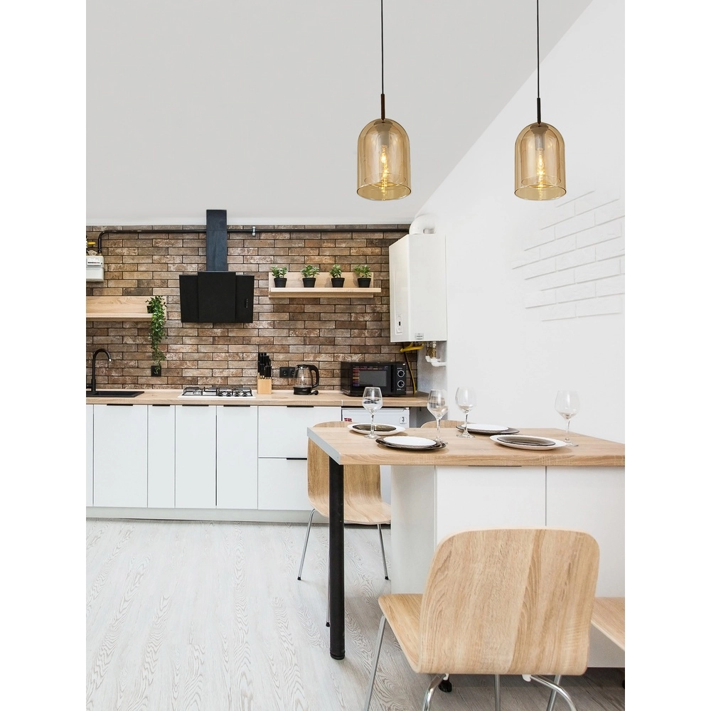 Pendant lamp Velor Single black with amber glass Lyora 5212017431202
