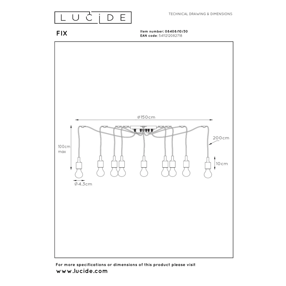 10-light pendant lamp black Fix suitable for loft Lucide 5411212082718