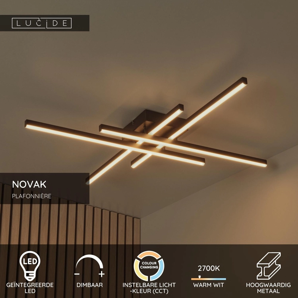 Modern ceiling lamp Novak black dimmable Lucide 5411212782946