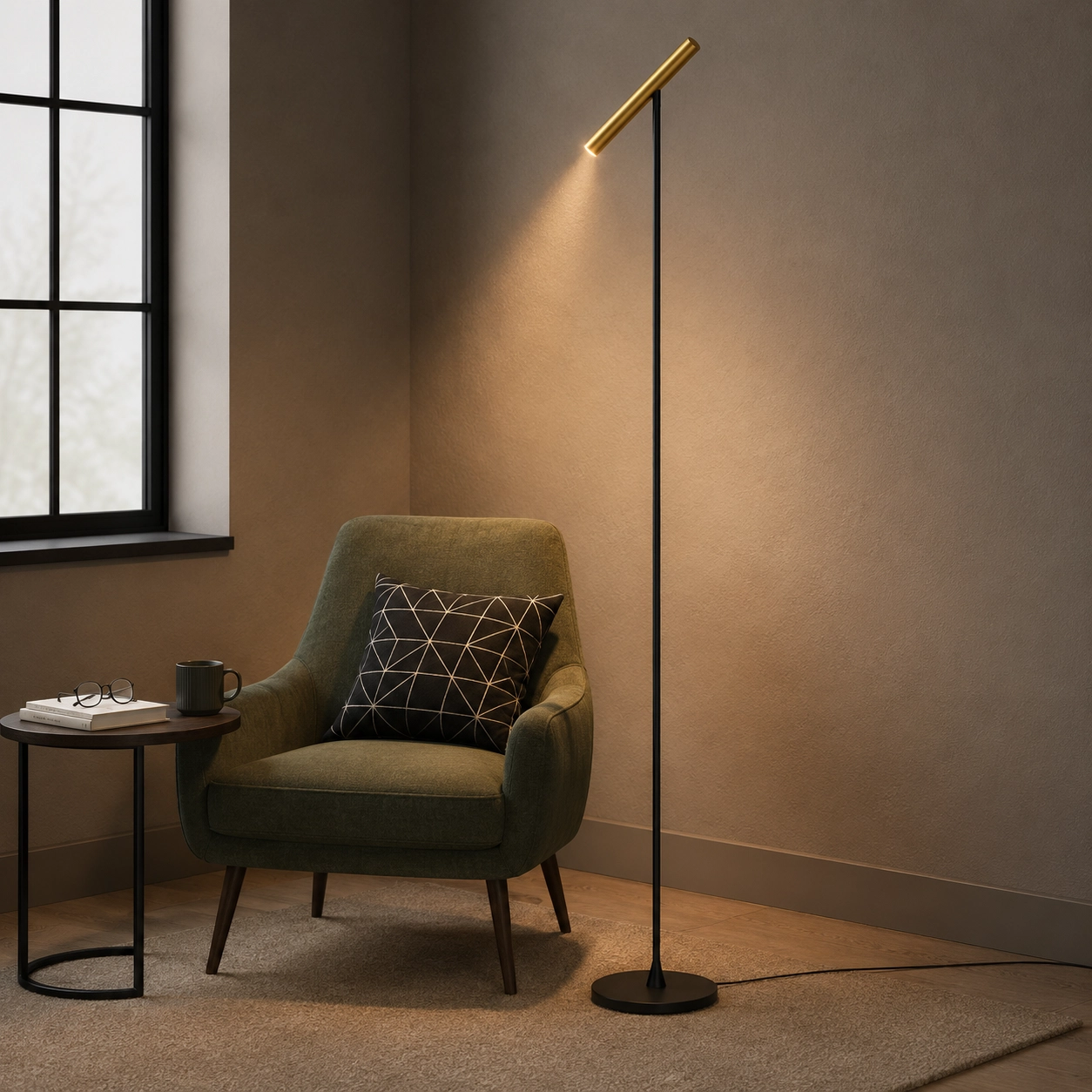Design floor lamp Kansas Black with warm gold