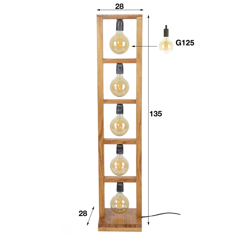 Wooden floor lamp Modulo 5x E27 - Solid acacia Lyora 8716803513013