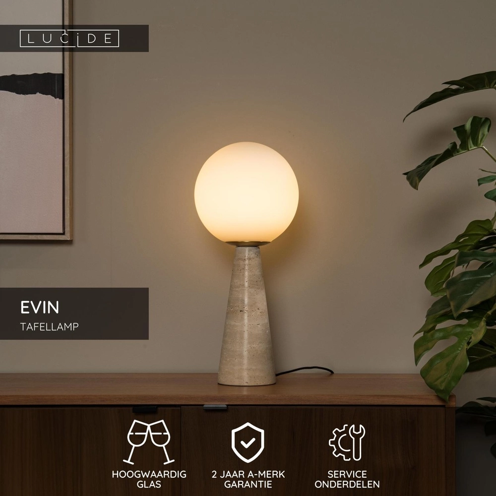 Table lamp Evin sand brown with opal Lucide 5411212051608