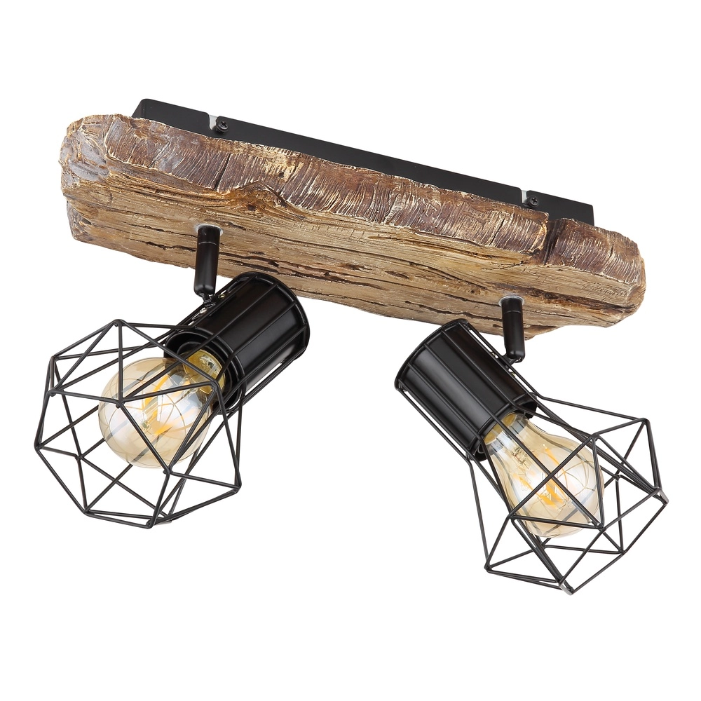 Ceiling lamp Priska 2-light black with wood Globo 9007371442362