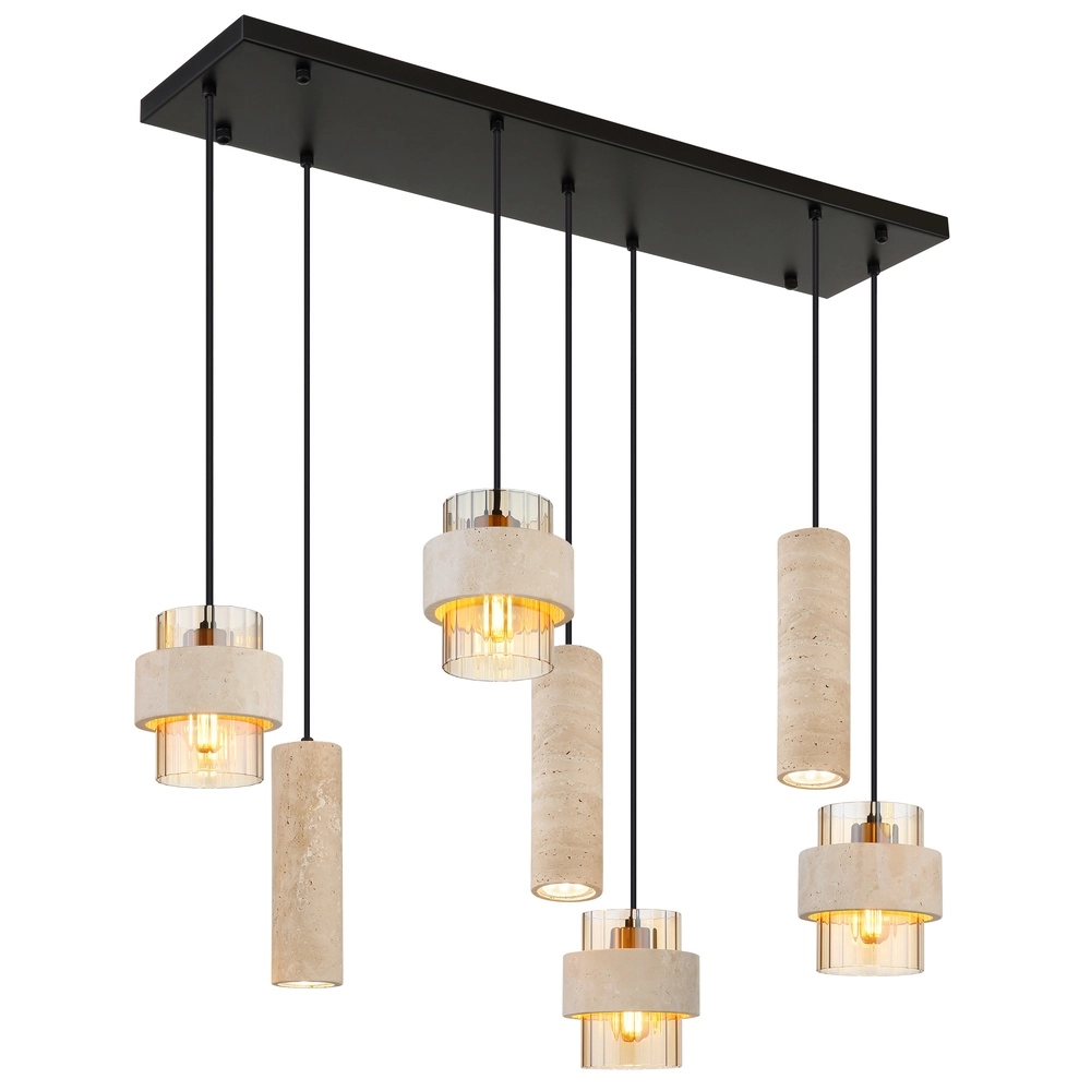 7-light pendant lamp Daren black with marble