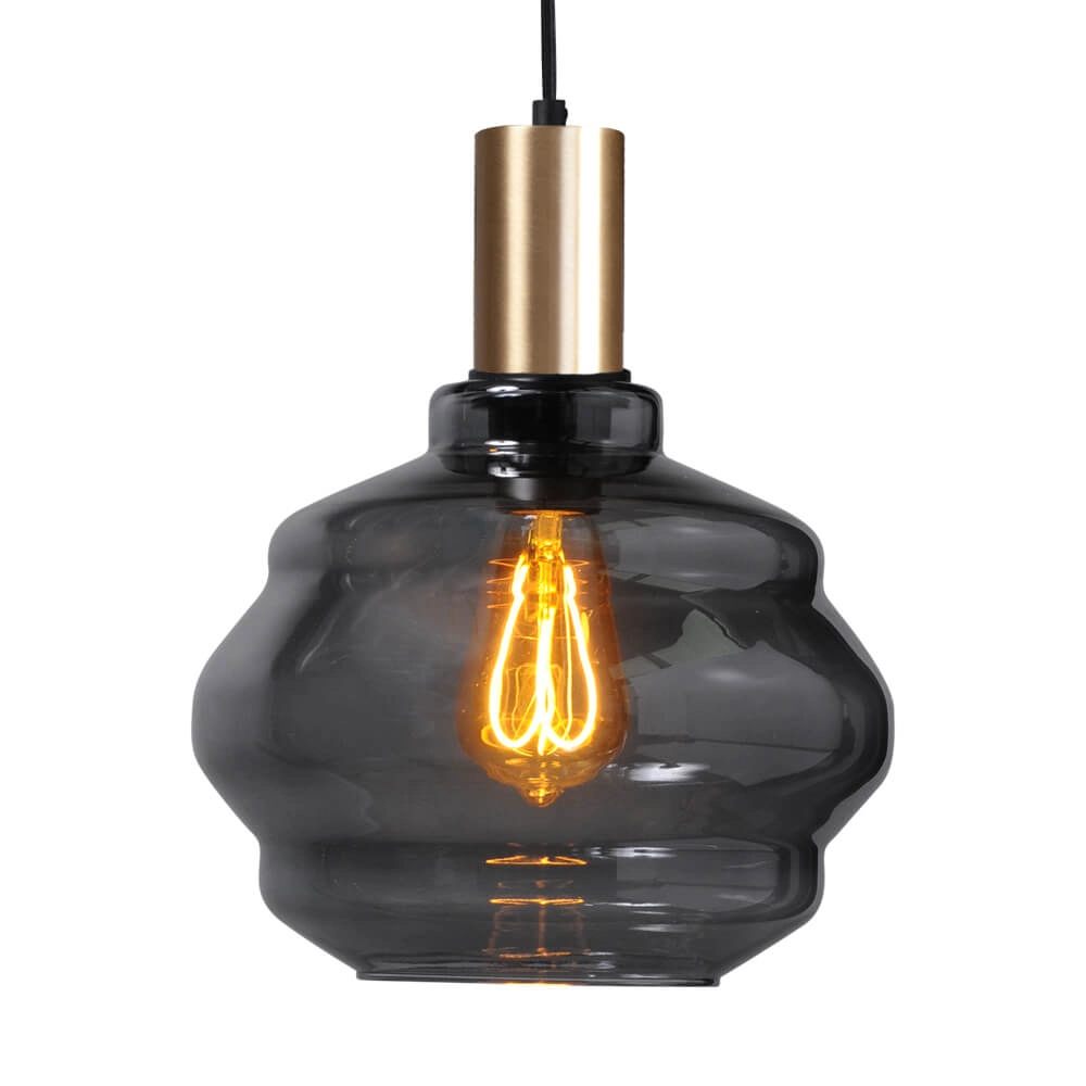 Hanging lamp gold Porto with Ball smoke glass - Ø 24cm