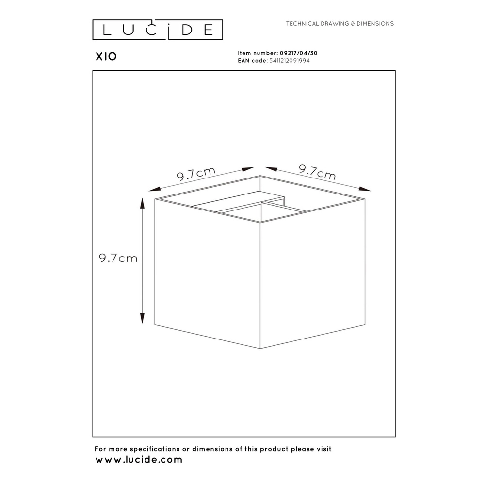 Square wall spotlight Xio 2700K black Lucide 5411212091994