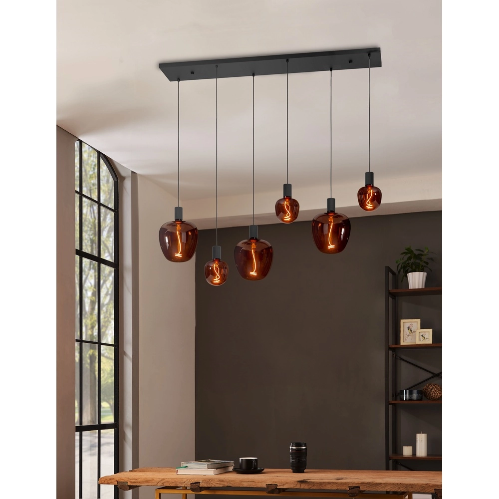 6-light pendant Nogalte Black Eglo 9002759312374