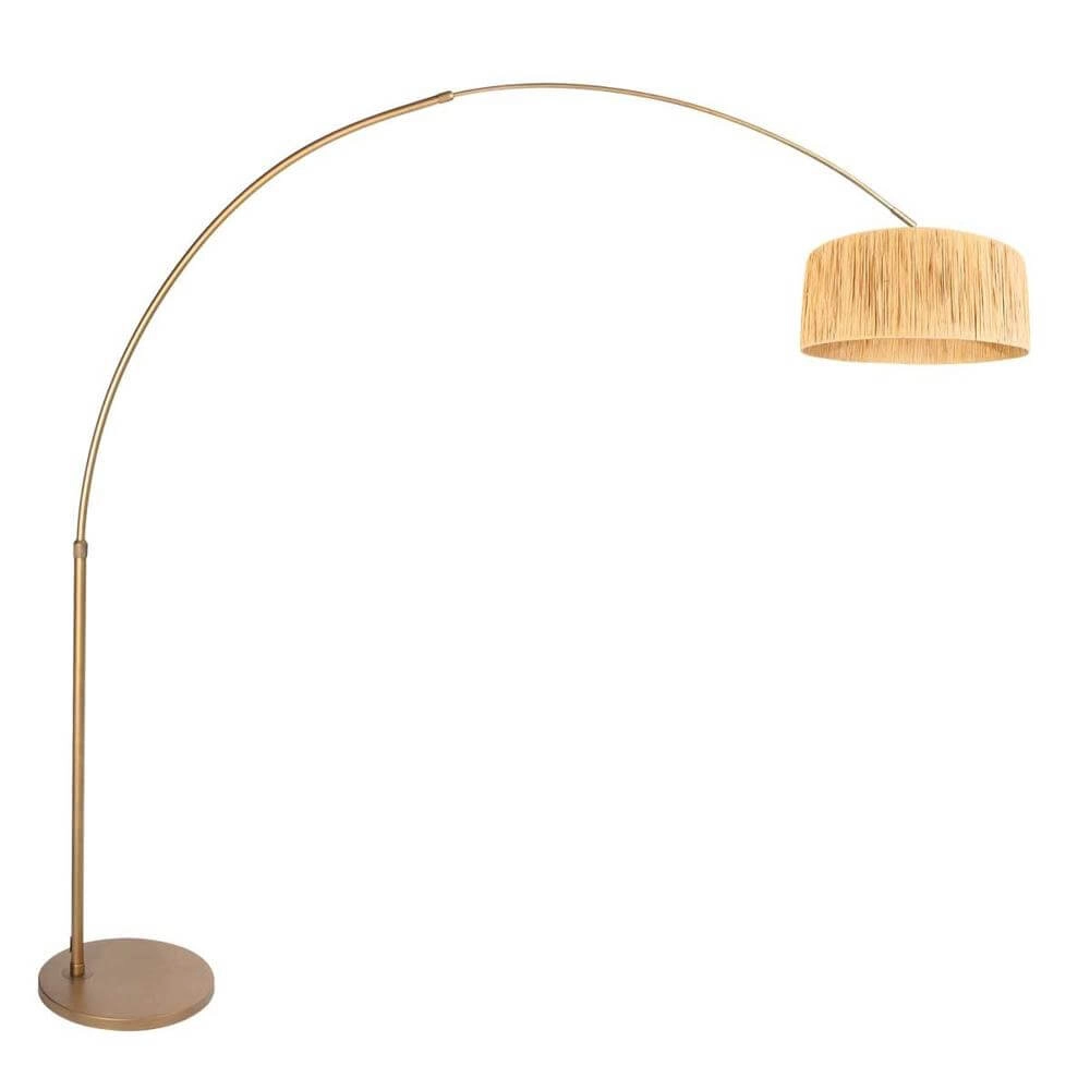 Arc lamp Sparkled Light bronze with straw-colored shade