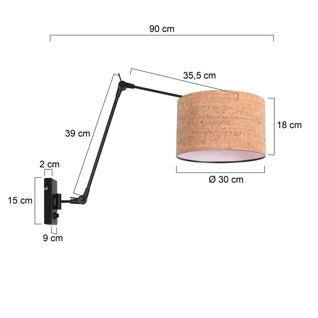 Black wall lamp Prestige Chic with cork cap Ø30cm Steinhauer 8712746180688