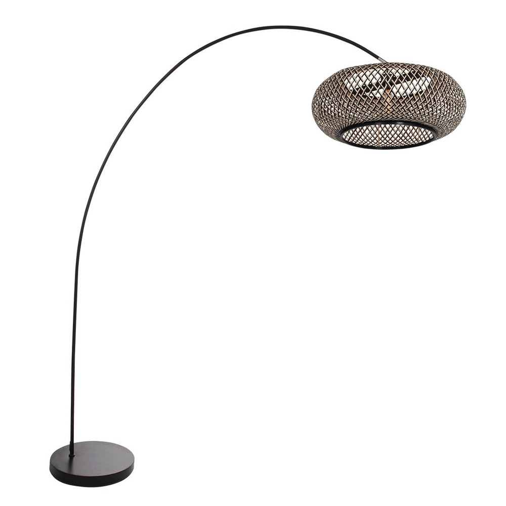 Arc lamp solva with black and rattan shade Ø 60cm