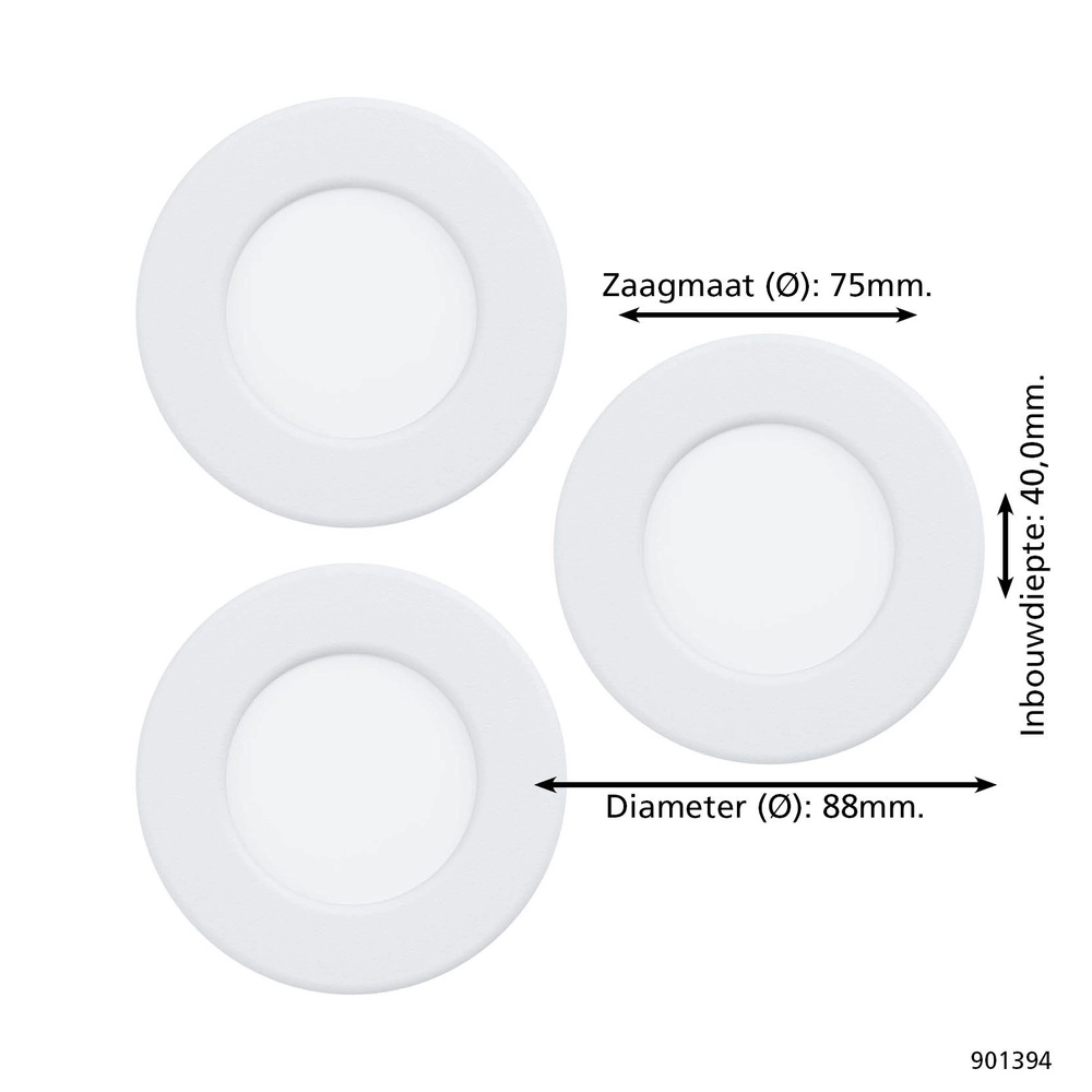 3x Recessed spotlight Fueva 6 round - white - Ø 8,8cm Eglo 9008606330744
