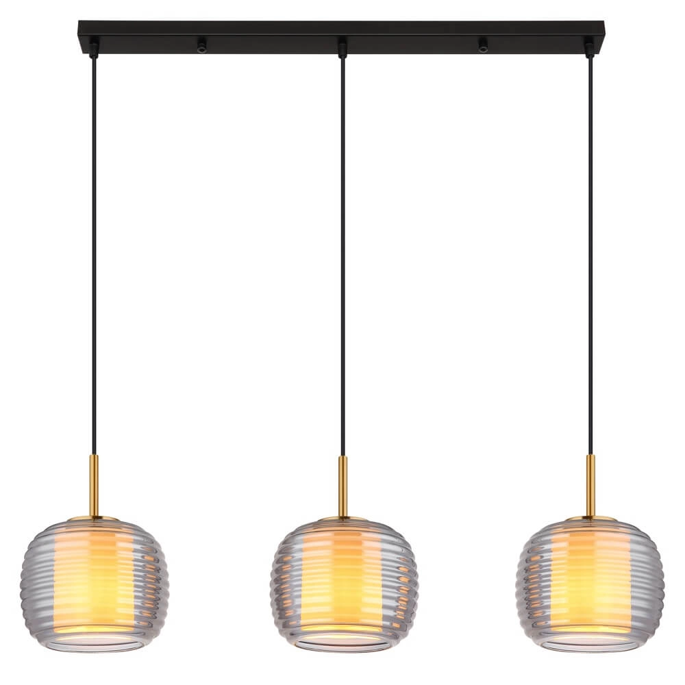 Design pendant lamp Lampigna black with amber glass 3-lights Globo 9007371471614