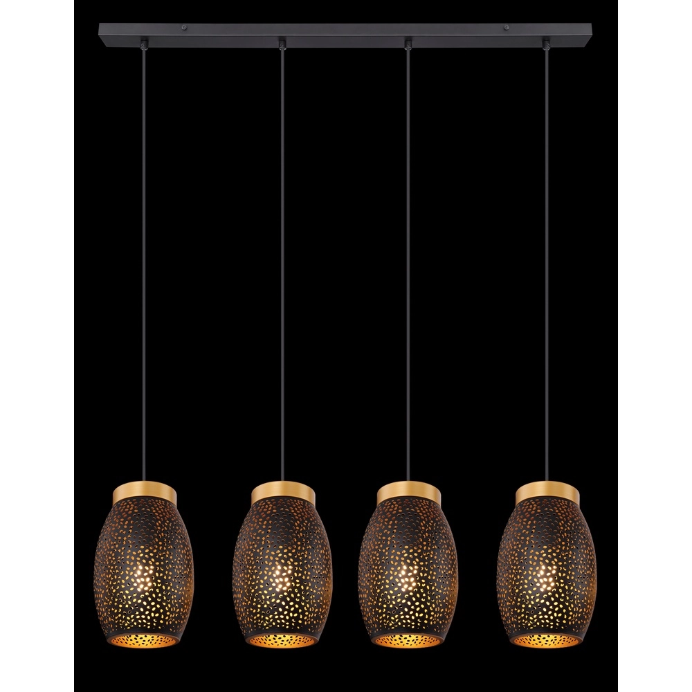 4-light pendant lamp Narri black with gold - small holes Globo 9007371392667